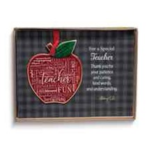 Cathedral Art Abbey & CA Gift Gold Teacher Apple Artmetal Ornament On Red Ribbon - £19.12 GBP