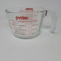 Pyrex Measuring Cup 4 Cup/1 Qt/32 oz/1 Liter J Handle Red Letters Corning NY US - £8.35 GBP