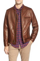Men brown leather jacket designer biker motorcycle men leather jacket #18 - £128.66 GBP