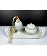 Vintage AVON HOLLYWOOD REGENCY White Quilted 3 Piece Vanity Set Perfume ... - $29.65