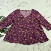 Modcloth Button Front Blouse Top Plus Size 2x New Purple Yellow 3/4 Sleeve - £23.52 GBP