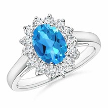 ANGARA 8x6mm Natural Swiss Blue Topaz Princess Diana Inspired Ring in Silver - £411.54 GBP+