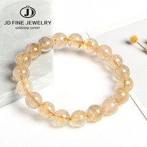 JD 6-14mm Gold Rutilated Quartz Bracelets For Women Natural Stone Beads Unisex B - £17.67 GBP