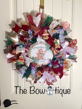 Handmade Gingerbread Love Christmas Holiday Ribbon Door Wreath 22 ins W56 - $70.00