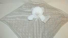 Blankets &amp; Beyond white teddy bear gray-tan minky dots baby security bla... - $12.86