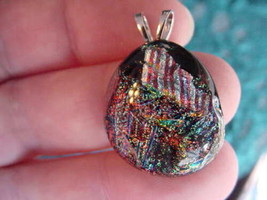 (#DL-623) Dichroic Fused Glass Pendant Jewelry Blue Red Striped - £22.41 GBP