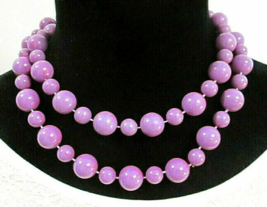 Chunky Violet Purple Beaded Statement Strand Necklace Hand Knotted Plastic  - £10.81 GBP