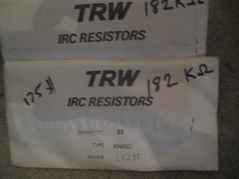 NEW Vintage TRW IRC Resistors Sealed LOT of 50  pn# RN65D  182K (range 1823k) - £14.57 GBP