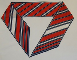 VERA NEUMANN Vintage SCARF Diagonal Stripe Red White Navy Blue A08 - $32.95