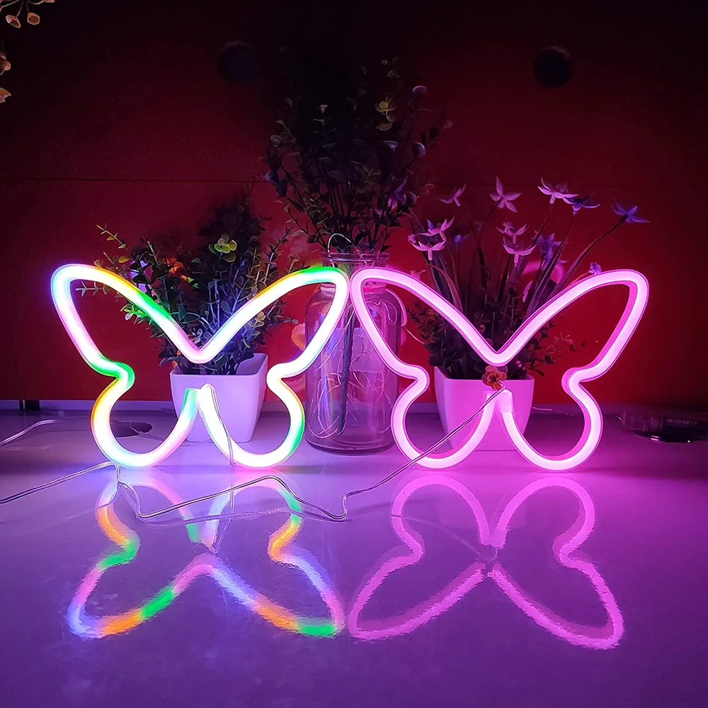  light led butterfly lights neon sign bedroom decor night lamp for tent home rooms wall thumb200