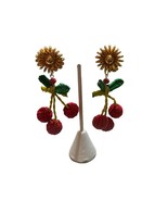 Hand Made Cherry Raffia &amp; Beaded Dangle Earrings  Evelyn Ariza - £23.65 GBP