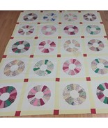 Hand Stitched Quilt Cotton Patchwork Handmade Floral Dresden Plate Vtg - $150.00