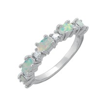 Sterling Silver Clear CZ &amp; White Opal Ring - £37.21 GBP