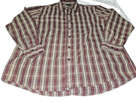 David Taylor Mens Shirt XL Extra Large Striped Button Front red brown plaid - £15.45 GBP