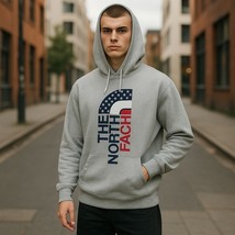 The North Face Pullover Hoodie Gray USA Red White Blue Patriotic Men&#39;s S... - $22.80