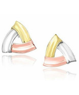14K Gold Small Tri Color Triangle pierced Earrings, 1 pair, yellow, whit... - $3,322.81 MXN