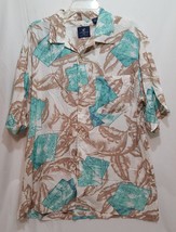 Caribbean Joe Hawaiian Shirt Button Down Size L Mens Fish Leaves Hut Bro... - £19.45 GBP