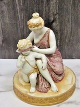 Lg Continental Porcelain Figurine Woman Blindfolding Child Cherub Blue R... - $262.35