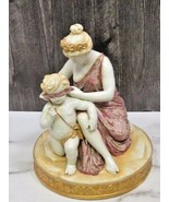 Lg Continental Porcelain Figurine Woman Blindfolding Child Cherub Blue R... - £209.09 GBP