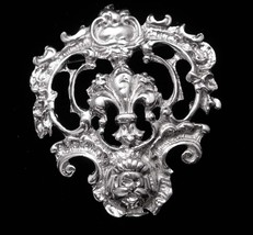 Antique sterling Peruzzi brooch Grotesque Mask Vintage silver Fleur de lis Gargo - £256.80 GBP