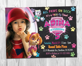 Girl Paw Patrol Photo Birthday Party Invitation / Skye Paw Patrol Invite - £7.14 GBP