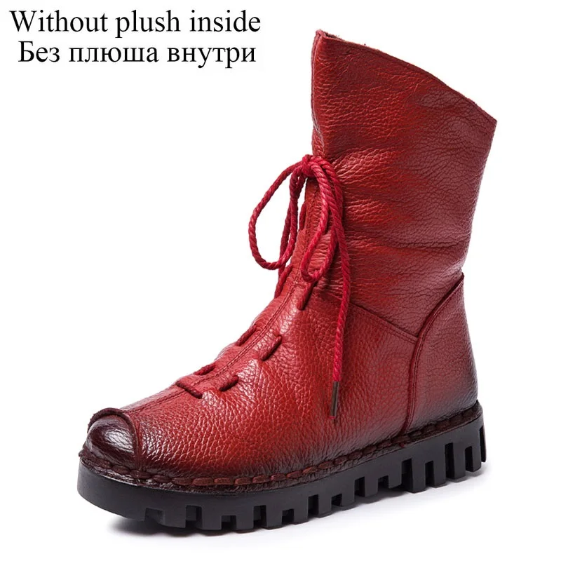 Handmade Genuine Leather Women Boots Fashion Zipper Mid-Calf Boots For W... - $77.57