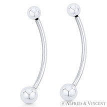 2&quot; Curved Barbell Drop Earrings w/ 6mm &amp; 8mm Ball Beads in .925 Sterling Silver - £25.73 GBP