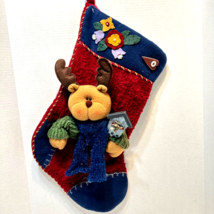 Vintage Plush Reindeer 3D Christmas Stocking Wood and Felt Accents 19 inch - £18.47 GBP