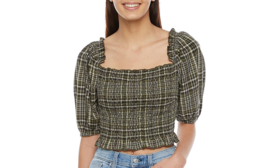 Arizona Womens Juniors Square Neck Elbow Sleeve Blouse XLarge - £17.45 GBP