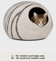 Premium Handmade Merino Wool Felt Cat Bed Cave (Light Shades, Large, Light Grey) - £21.49 GBP