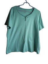 Green short sleeve faux Henley style casual top pullover Size 1X - $163.98 MXN