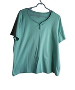 Green short sleeve faux Henley style casual top pullover Size 1X - $8.80