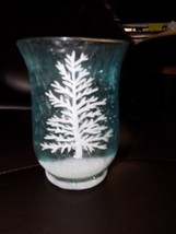 Winter Tree Blue Frosted Glass  Candle Holder Floral Vase NEW - £17.75 GBP