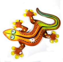 14" Beautiful Unique Orange Red Yellow Gecko Lizard Metal Garden Lanai Art Tr... - $18.75