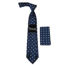 Men's Stacy Adams Tie and Hankie Set Woven Silky Satin #SAT130 Navy Polka Dot image 2