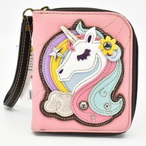 Chala Handbags Faux Leather Whimsical Unicorn Pink Zip Around Wristlet Wallet - £30.06 GBP