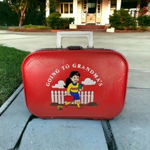 Vintage Trojan Suitcase Child&#39;s Going To Grandma&#39;s Red Hard Shell Luggage - £35.40 GBP