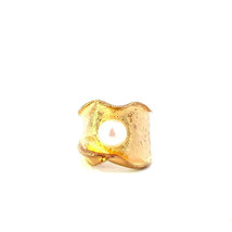 Vintage Sterling Signed Honora Italy Vermeil Cultured Pearl Pattern Wide Ring 8 - £51.71 GBP