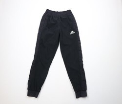 Vintage Adidas Mens Small Faded Spell Out Cuffed Fleece Joggers Sweatpants Black - £33.23 GBP