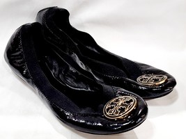 Tory Burch CAROLINE Black Patent Leather Flat Elastic Ballet Gold 6.5 M ... - $59.99