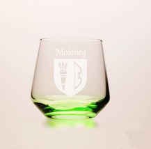 Moloney Irish Coat of Arms Green Tumbler Glasses - Set of 4 (Sand Etched) - $68.00