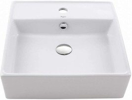 Kraus Kcv-150 Elavo Square Vessel Porcelain Ceramic Bathroom Sink With, ... - $168.99