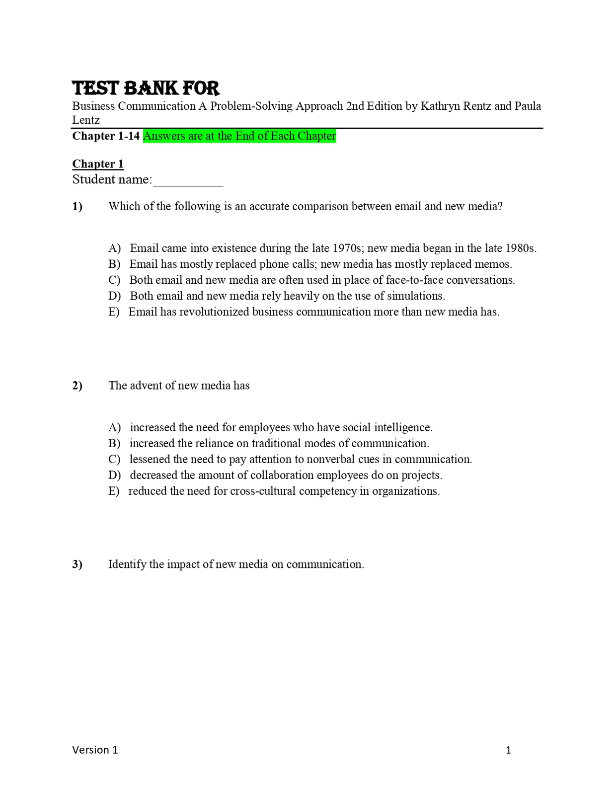 Test Bank For Business Communication A Problem-Solving Approach 2nd Edit... - $17.99