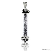 Sterling silver mezuzah pendant w filigree end caps in glass case 1 3 8 in 35 mm tall thumb200