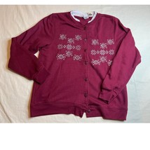 Vintage Hartfield Design Sweatshirt Women Medium Red Burgundy Cardigan Christmas - £7.33 GBP