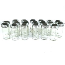 Set of 19 Clear Glass 4&quot; Spice Jars Shakers Black Silver Plastic Lids Jars Only - £11.77 GBP