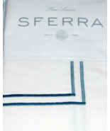 Sferra Grande Hotel Euro Sham White/Cadet Blue Double Stitch Cotton Perc... - $48.90