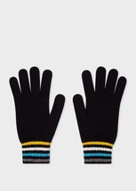 Paul Smith Women’s Wool Gloves  With Striped Cuffs Black NWT - $34.29