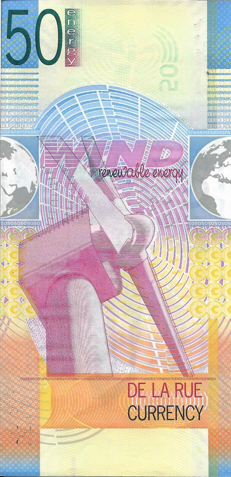 Test note - TDLR-505c, $50, De La Rue, wind energy, DA0000000, 2008, UNC - $4.99