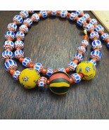 Beautiful Blue chevron and yellow Floral glass beaded necklace Gift - €35,65 EUR Beautiful Blue chevron and yellow Floral glass beaded necklace Gift - €35,65 EUR